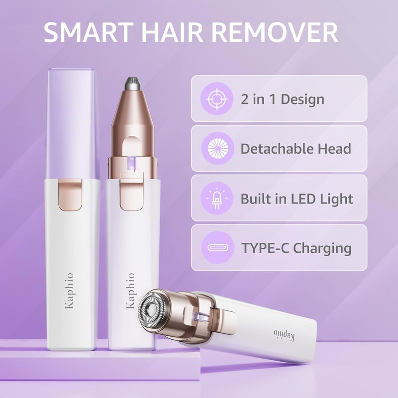 Kaphio Facial Hair Removal for Women: Electric Eyebrow Trimmer & Hair Removal Device - 2 in 1 Rechargeable Face Shaver Painless Eyebrow Shaper for Upper Lip Chin Peach Fuzz brow (Purple) - Image 5